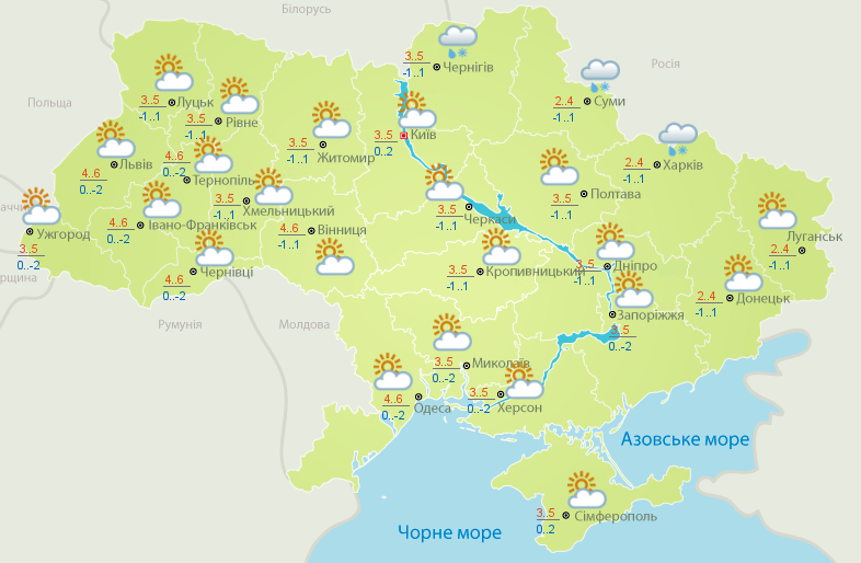 Прогноз погоди на 14 січня в Україні 