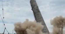 В Ужгороді на відео потрапило падіння бетонної вежі 